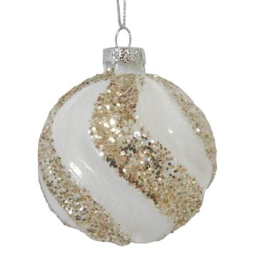 Nordic Winter julekugle bolsjestribet hvid/guld Ø8 cm