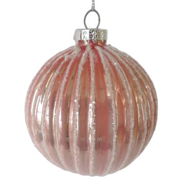 Nordic Winter julekugle lyserød Ø8 cm m/hvid glimmer