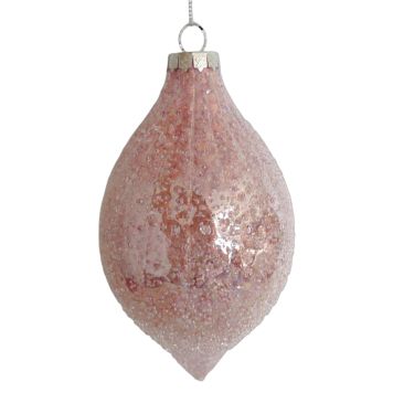 Nordic Winter julekugle aflang rosa glimmer 16 cm