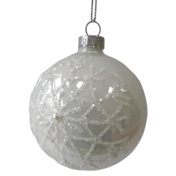 Nordic Winter julekugle hvid m/hvid glimmer Ø8 cm