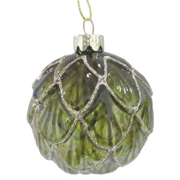 Nordic Winter julekugle glas grøn m/guld glimmer Ø8 cm