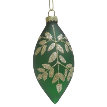 Nordic Winter julekugle glas grøn/guld 12,7 cm