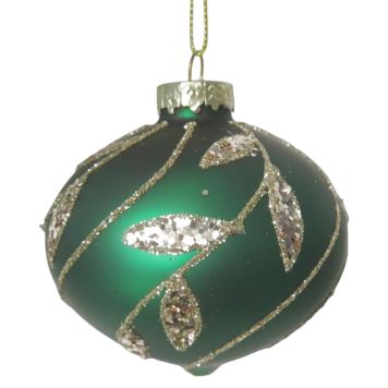 Nordic Winter julekugle glas grøn m/guld glimmer Ø8 cm