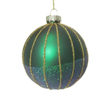 Nordic Winter julekugle glas grøn m/guld glimmer Ø8 cm