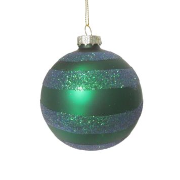 Nordic Winter julekugle glas grøn Ø8 cm m/grøn glimmer
