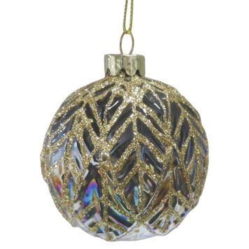 Nordic Winter julekugle glas blå Ø8 cm m/guld glimmer