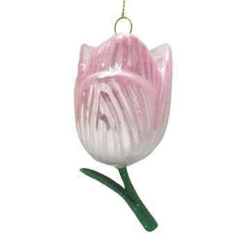 Nordic Winter julekugle tulipan glas lyserød