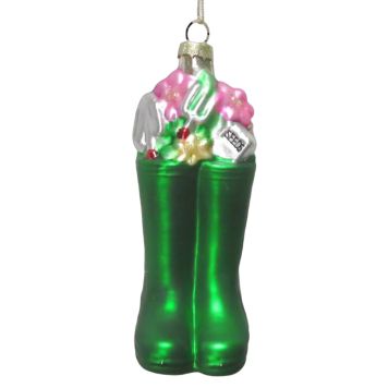 Nordic Winter julekugle gummistøvle glas grøn