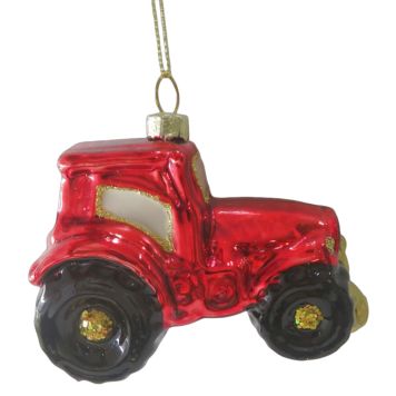 Nordic Winter julekugle traktor glas rød