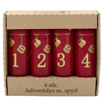 Adventsbloklys rød m/hjerter og trommer 10 cm