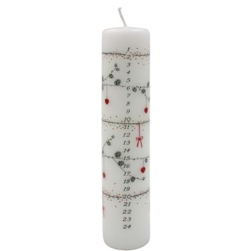 Kalenderlys hvid m/hjerter & sløjfe 25 cm