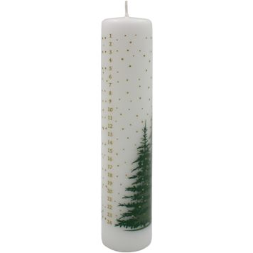 Kalenderlys hvid m/grantræer 25 cm