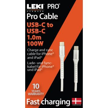 Leki bycph Pro kabel hvid USB-C til USB-B 1m