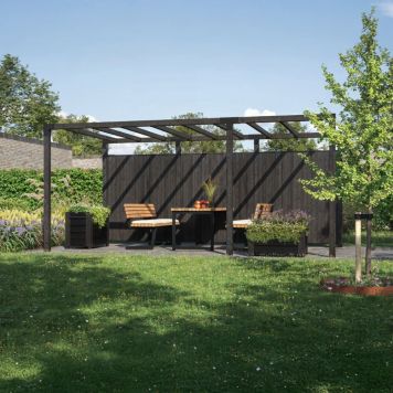 Plus Cubic pergola model 6 trykimprægneret træ sort inkl. Noor hegn 486x256x217 cm