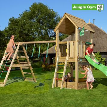 Jungle Gym legetårn Club m/klatremodul og gynger trykimprægneret træ grøn 572x238x302 cm