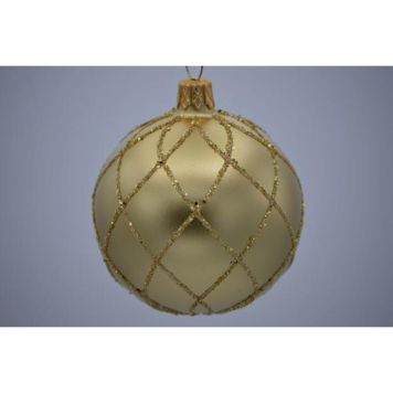 Julekugle glas guld m/striber og glimmer Ø7 cm 