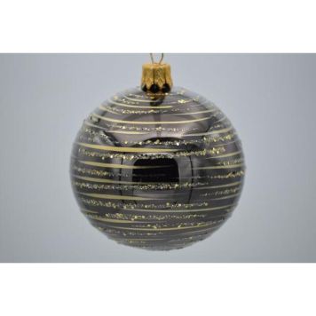 Julekugle glas mørkegrå m/striber og glimmer Ø7 cm 