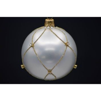 Julekugle glas perlemorshvid glimmer og sten Ø7 cm 