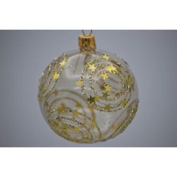 Julekugle glas klar m/stjerner og spiraler Ø7 cm 
