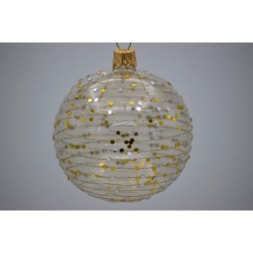 Julekugle glas klar m/striber og glimmer Ø7 cm 