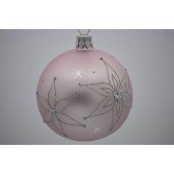 Julekugle glas lilla m/blomster og glimmer Ø7 cm 