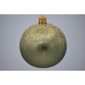 Julekugle glas olivengrøn m/glimmer Ø7 cm 