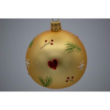 Julekugle glas guld m/små julemotiver Ø7 cm 