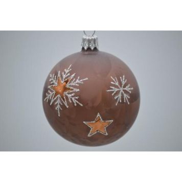 Julekugle glas bordeaux m/stjerner og snefnug Ø7 cm 