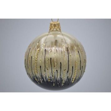 Julekugle glas sort/guld m/glimmer Ø7 cm 