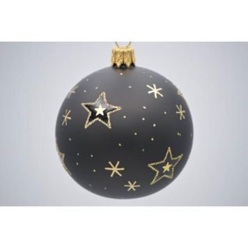 Julekugle glas sort m/stjerner Ø7 cm 