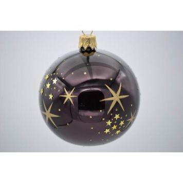 Julekugle glas sort m/guldstjerner Ø7 cm 