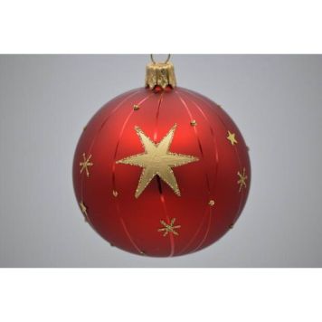 Julekugle glas rød m/blandede stjerner Ø7 cm 