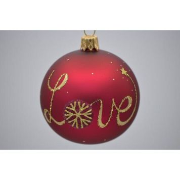 Julekugle glas rød m/tekst Love Ø7 cm 