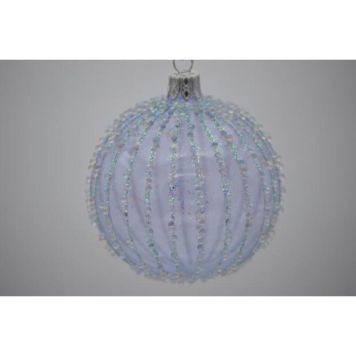 Julekugle glas klar m/dråbeoptik og glimmer Ø7 cm 