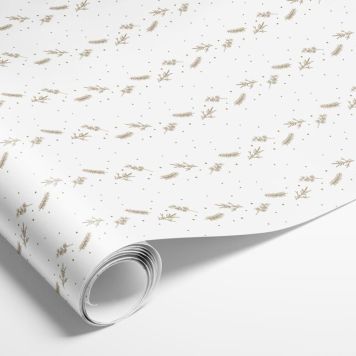 Julegavepapir hvid m/guld gran og prikker 5 m  