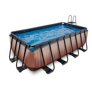 Exit Toys pool firkantet Wood brun m/filterpumpe og stige 400x200x122 cm