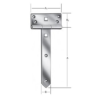 Vormann T-hængsel sort let 200x33 mm