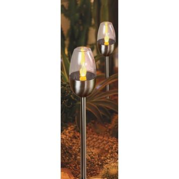 Veli Line solarfakkel med LED-flamme rustfri stål H38 cm 2 stk.