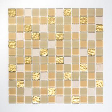 Mosaik selvklæbende glas & sten guld beige & hvid 30x30 CM