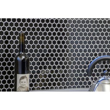 Mosaik Hexagon sort uni blank 30x26 cm