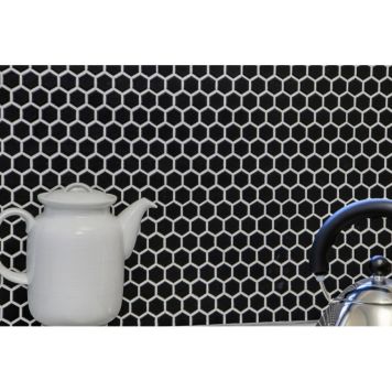 Mosaik Hexagon sort uni mat 30x26 cm