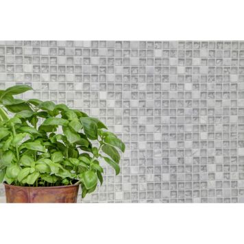 Mosaik Square sten & glas mix hvid 30x30 cm