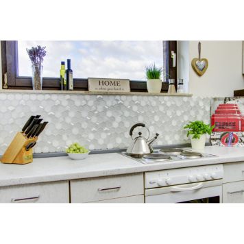 Mosaik Hexagon glas/marmor 3D hvid mix 26 x 30 cm