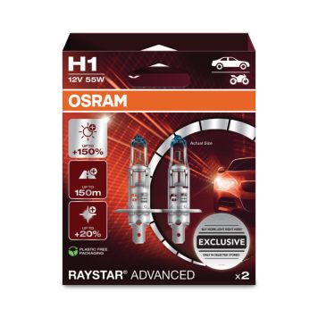 Osram forlygtepære H1 Raystar Advanced 2 stk