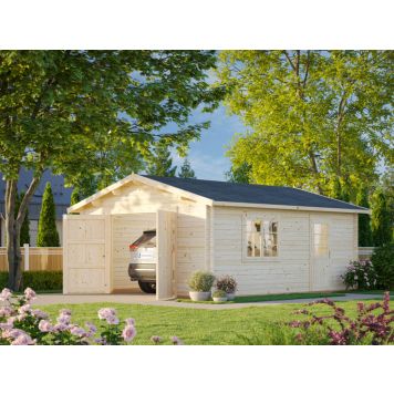 Palmako garage Roger ubehandlet 23,9 m² inkl. træport
