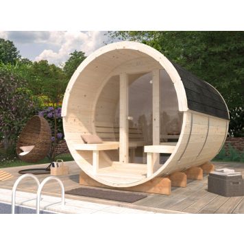 Palmako saunatønde m/glasvæg Anita ubehandlet 1,6+0,7 m² u/saunaovn