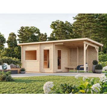 Palmako sauna Sanna ubehandlet 6,8+5,9 m²