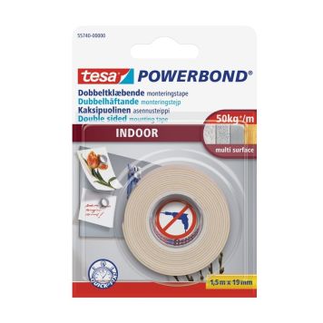 Tesa dobbeltklæbende monteringstape Powerbond Indoor 1,5 m