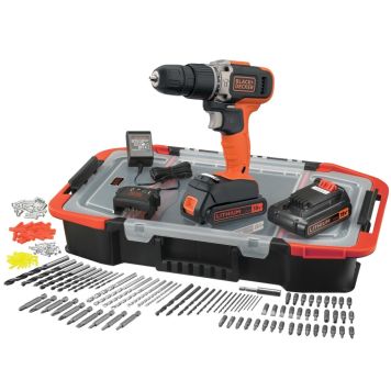 Black & Decker Slagboremaskine 18V m/160 stk. tilbehør, batteri & lader