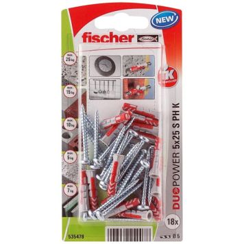 Fischer DuoPower m. panhoved 5x25 mm18 stk.